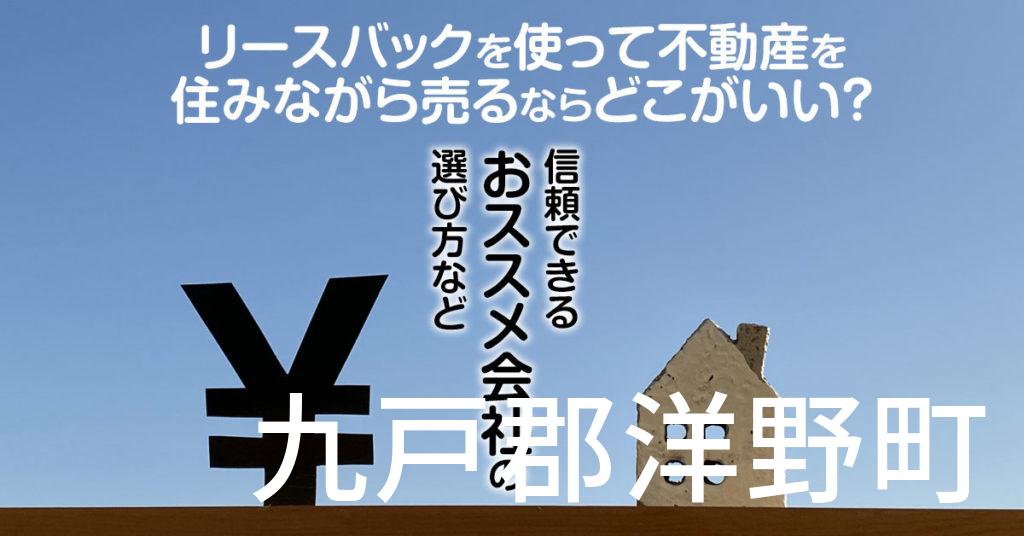 九戸郡洋野町でリースバックを使って不動産を売るならどこがいい？信頼できるおススメ会社の選び方など